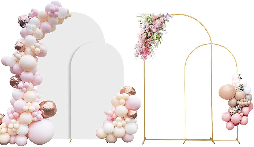 Wedding Arch Backdrop Stand Set of 2 With White Cover (7.2FT+6FT)