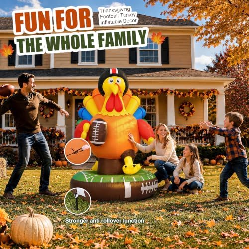 TISEJOY 6FT Football Inflatable Turkey, Thanksgiving Inflatables Outdoor