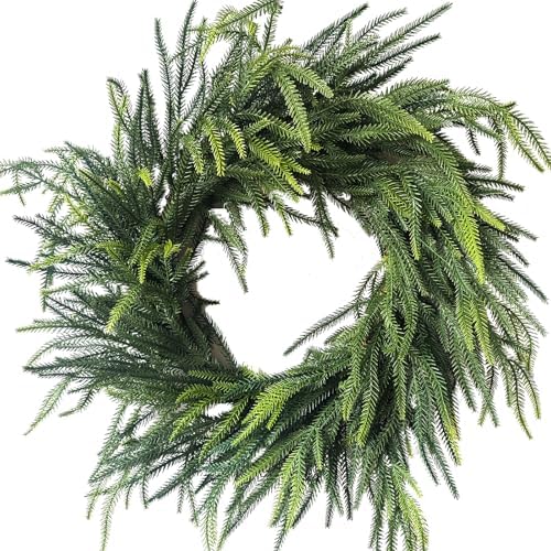 24 Inch Real Touch Norfolk Pine Christmas Wreath for Front Door Outside