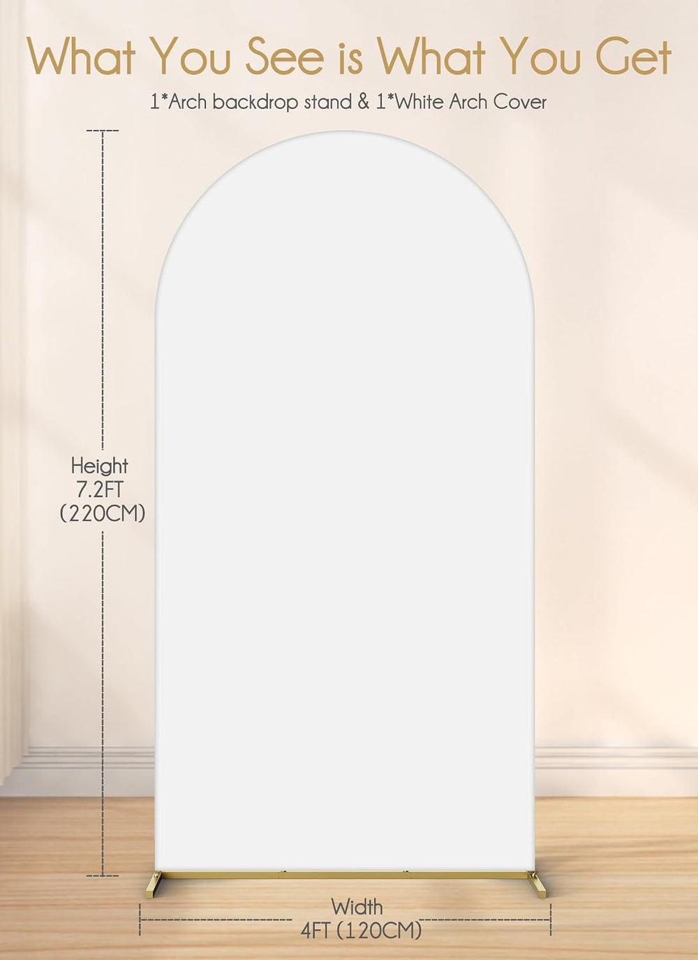 Minetom 7.2FT Metal Arch Backdrop Stand with Wedding Cover Spandex, White
