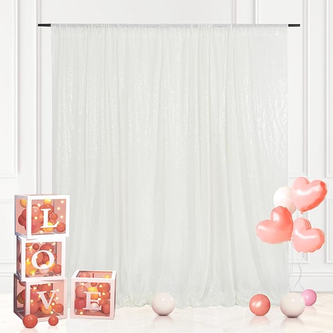 Eternal Beauty White Sequin Backdrop, 8x10 Ft Glitter Background Curtains for Christmas Shimmer Photography Party Wedding Birthday Back Drop Decor