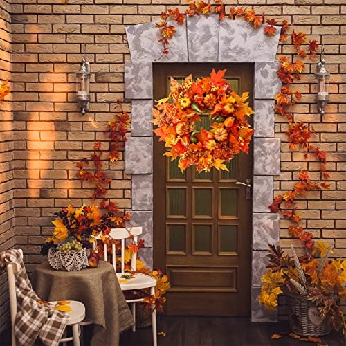 24" Harvest Fall Wreaths for Front Door Outside,Autumn Wreath with Pumpkins