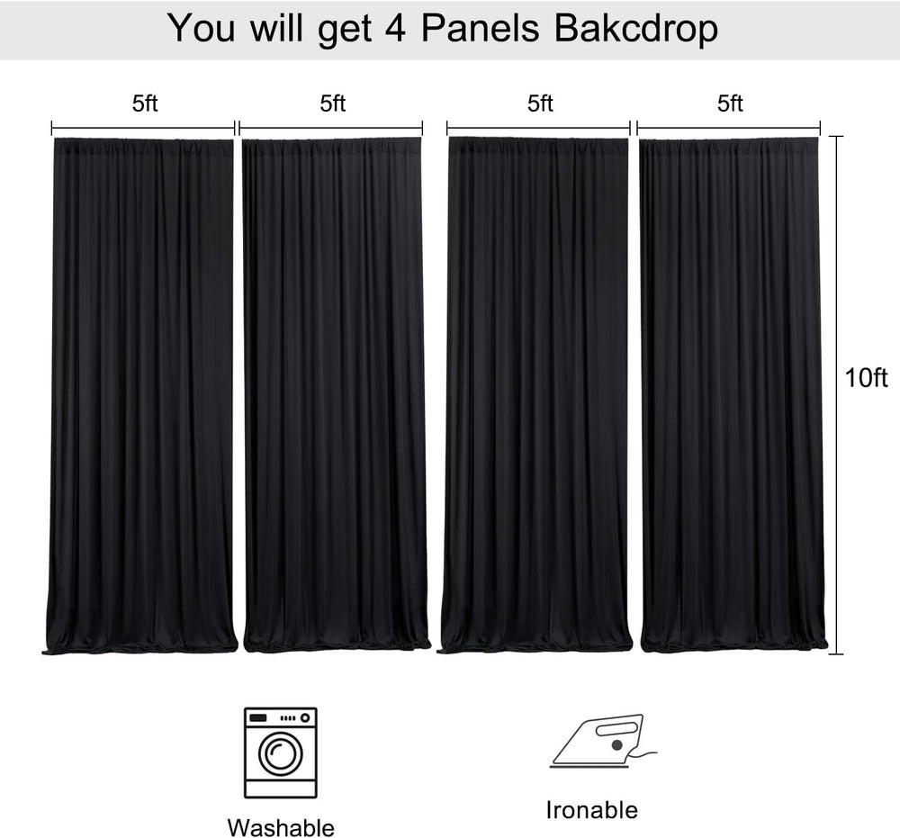 20ft x 10ft Wrinkle Free Black Backdrop Curtains for Parties, 4 Panels 5x10ft...