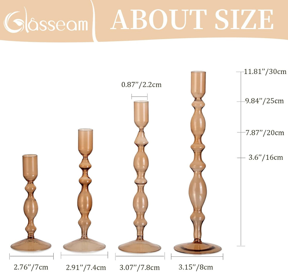 Glasseam Tall Tapered Candlestick Holders, 4 Pcs Glass Taper for Fall Decor