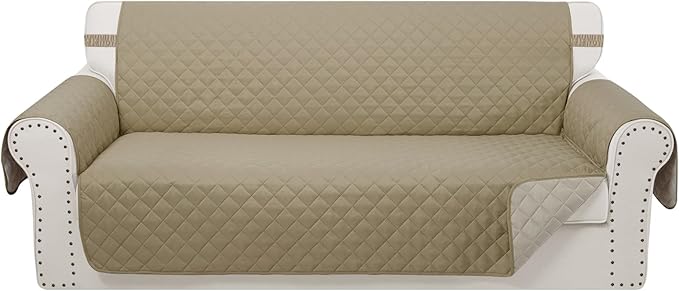 Reversible 4 Seater Sofa Cover 91 Inch Large Couch Cover Furniture Protector(Sofa XX-Large,Camel/Beige)