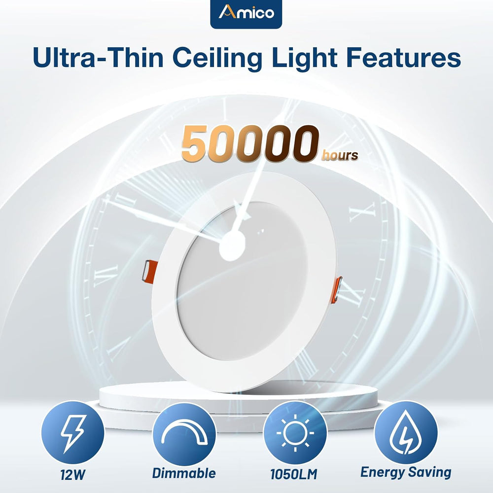 Amico 24 Pack 6 Inch Ultra-Thin LED Recessed Ceiling Light, 5CCT, 1050LM