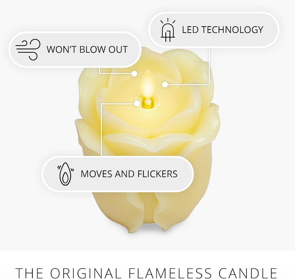 Luminara Lemon Chiffon Rose Flameless Candle - 3.6" x 4.3" Rosebud Pillar - Real Flame Technology w/Flickering LED Light - Perfect for Mother's Day