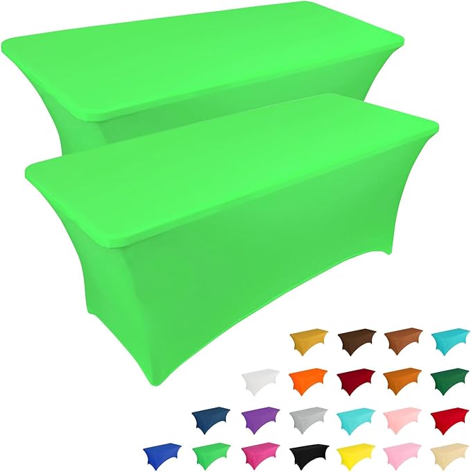 IVAPUPU 2 Pack 6FT Table Cloth for Rectangular Fitted Events Stretch Green Washable Table Cover Spandex Tablecloth Protector for Party, Wedding, Cocktail, Banquet, Festival