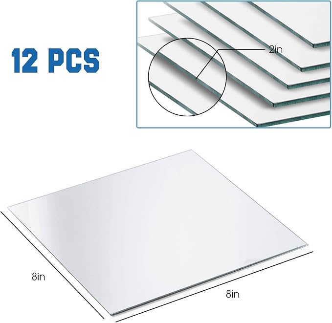 VASUHOME 8" Square Mirrors Candle Plate for Table Centerpieces, Set of 12, 2 mm Thick, Mirror Tiles for Wall, Table Wedding Centerpieces, Party Decor and Crafts
