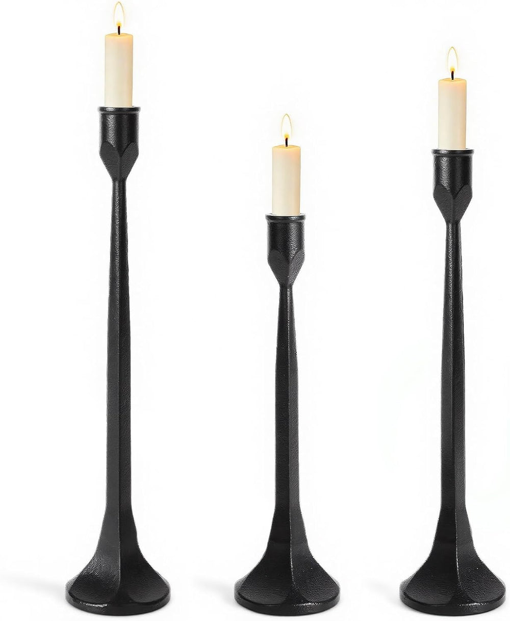 Vintage Cast Iron Black Taper Candle Holders Set of 3 Antique Candlestick