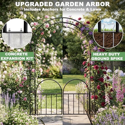 7ft Garden Arbor with Gate, Garden Arch Trellis for Climbing Plants