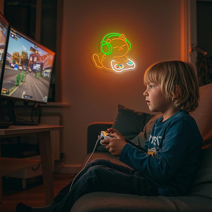Cat Gamer Neon Sign,Cat with Headphones Led Sign,Neon Signs for Wall Decor,LED Gaming Neon Light for Boys Room,Game Room,Bedroom Decor,Anime Neon Wall Light for Mancave