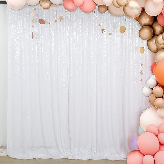 Poise3EHome 8FT x 8FT White Sequin Photography Backdrop Curtain for Party Decoration, White