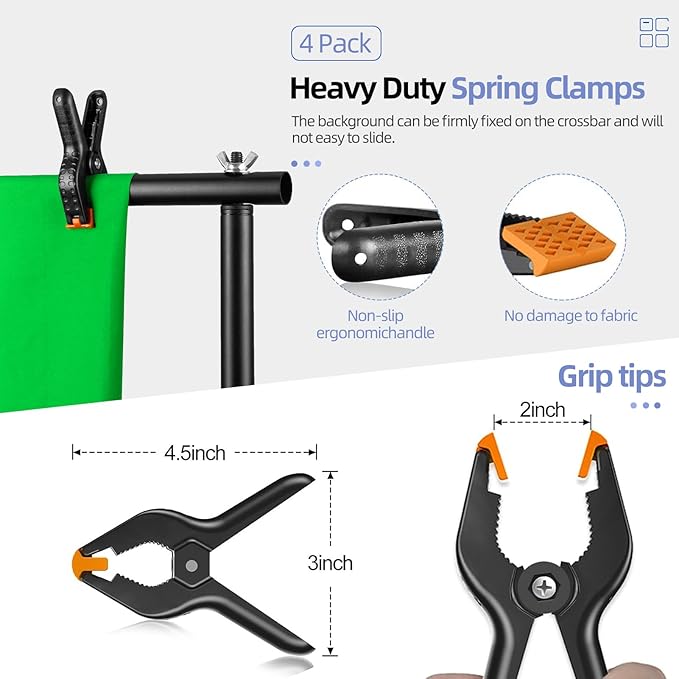 EMART Photo Video Studio Backdrop Stand Kit, 8.5x10ft Adjustable Photography Greenscreen Support System with 3 Polyester Backgrounds for Photoshoot (Black White Green) (3Pcs)