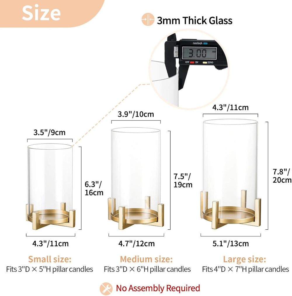 NUPTIO Gold Pillar Candle Holder: Hurricane Glass Candle Stands with Sleeve