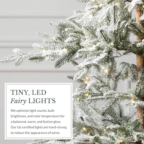 Balsam Hill Frosted Alpine Balsam Fir - Snow-Kissed Artificial Christmas Tree with Pre-Fluffed Memory Wire Branches and LED Clear Fairy Lights, 12'