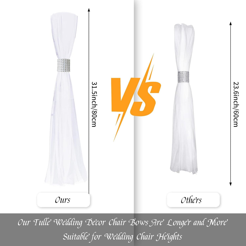 26 Sets Silver Large White Pew Bows Tulle Wedding Aisle Chair Decorations