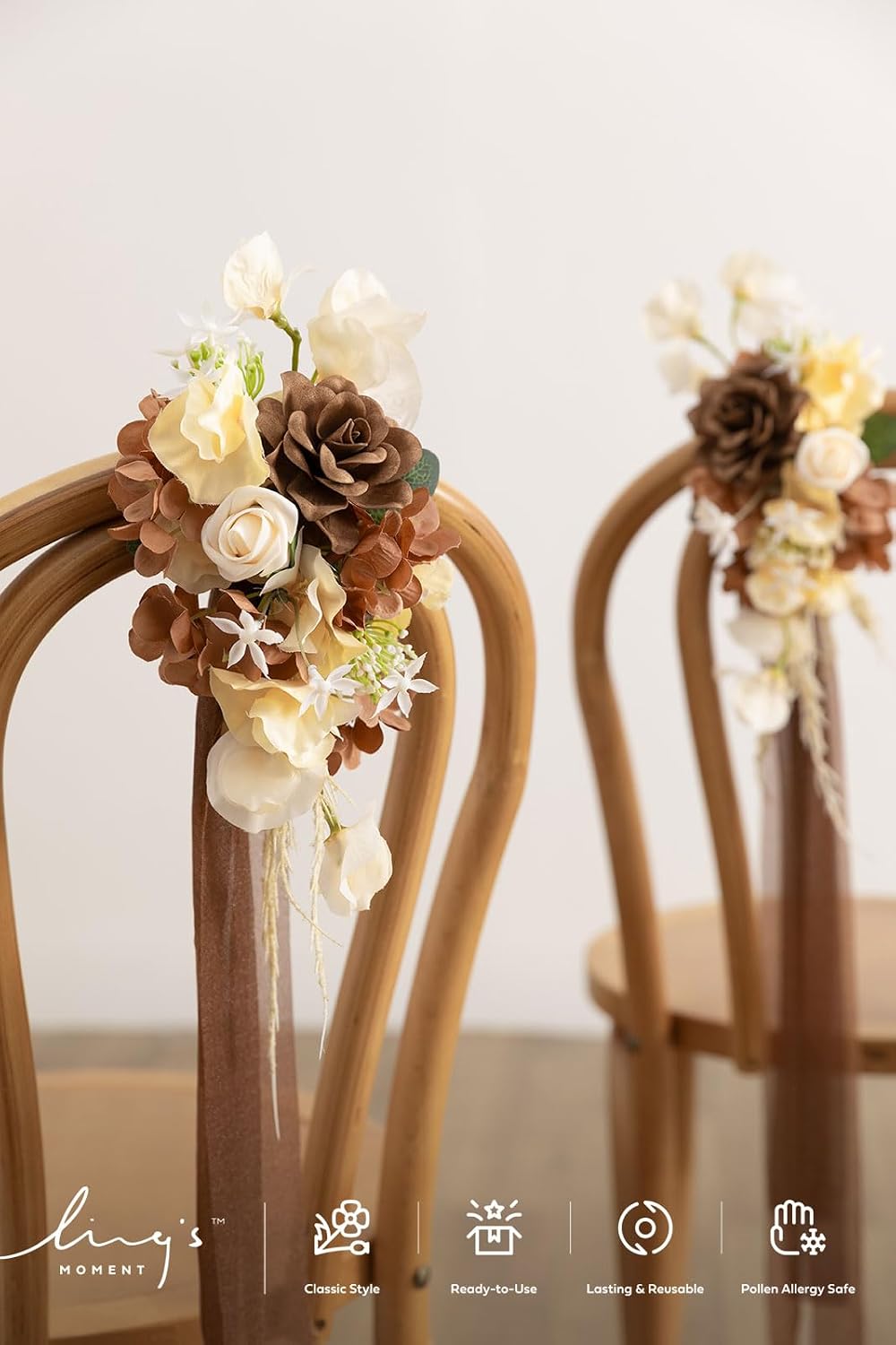 Ling's moment 8pcs Wedding Artificial Aisle Pew Flowers, Brown Soft Peach