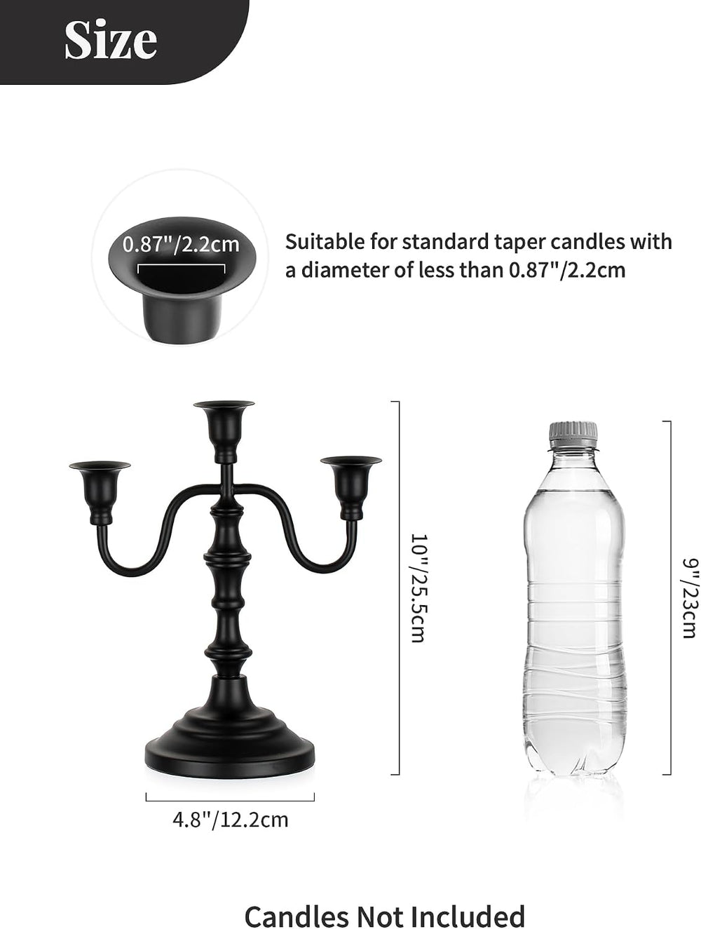 NUPTIO Candelabra Black Candle Holders: Vintage Candlestick Holder 3 Arm