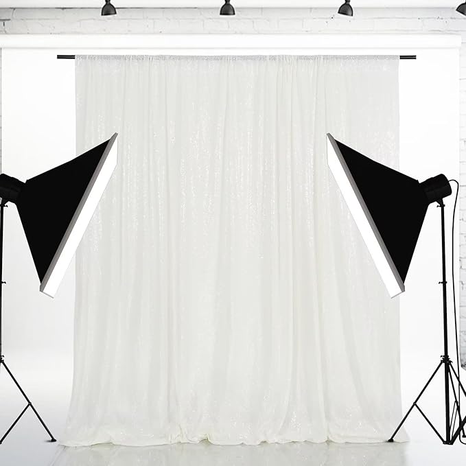 Eternal Beauty White Sequin Backdrop, 8x10 Ft Glitter Background Curtains for Christmas Shimmer Photography Party Wedding Birthday Back Drop Decor