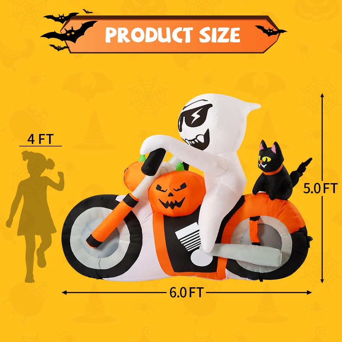 comin 6 ft halloween inflatables ghost outdoor decorations showing dimensions