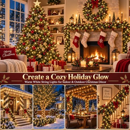 ozs connectable 2-pack 164ft 400led christmas string lights, side view