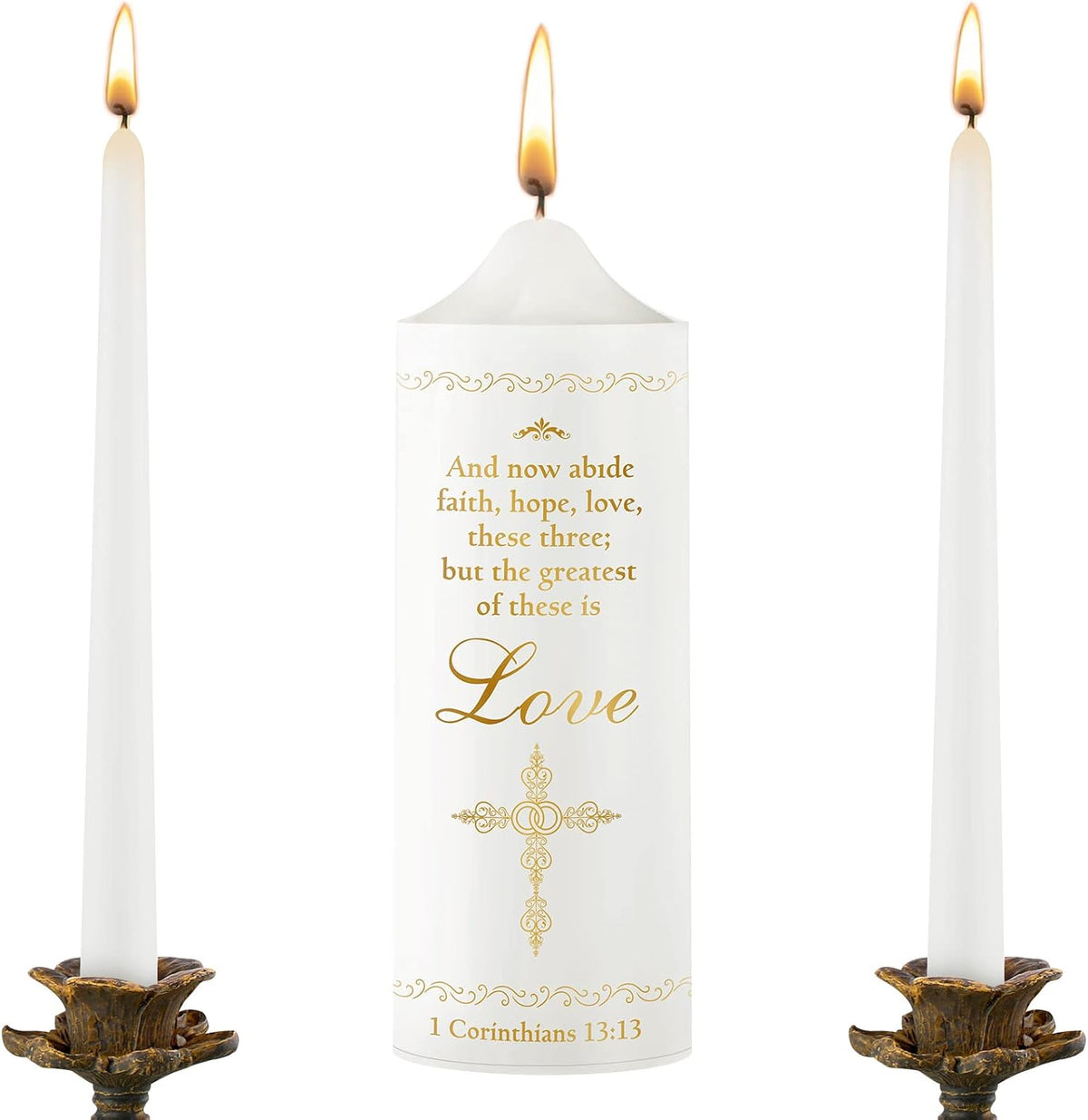 Frienda Unity Candles for Wedding Ceremony Set Wedding Unity Taper Candles Catholic Religious Ceremony Accessories(Charming Style) (3 Pcs)