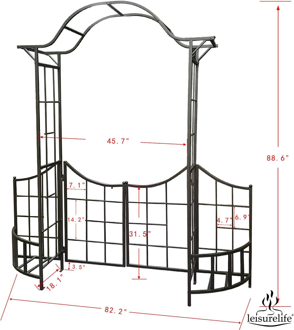 leisurelife Steel Garden Arch Arbor Trellis W/Gate, 7.5 Ft Height