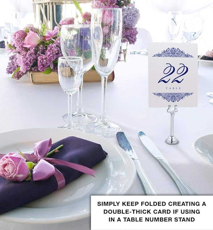 Paisley Wedding Table Numbers (Select Color/Quantity), Champagne, Navy, 1-65, Double Sided, Tent or Use in a Stand, Great for Parties & Restaurants - Made in the USA