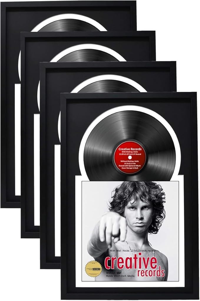 Creative Picture Frames 16" x 24" Jukebox Vinyl Frame Display with Double Black-White Matting, LP Record Album Frame for Wall Decor, Black/White, Pack of 4