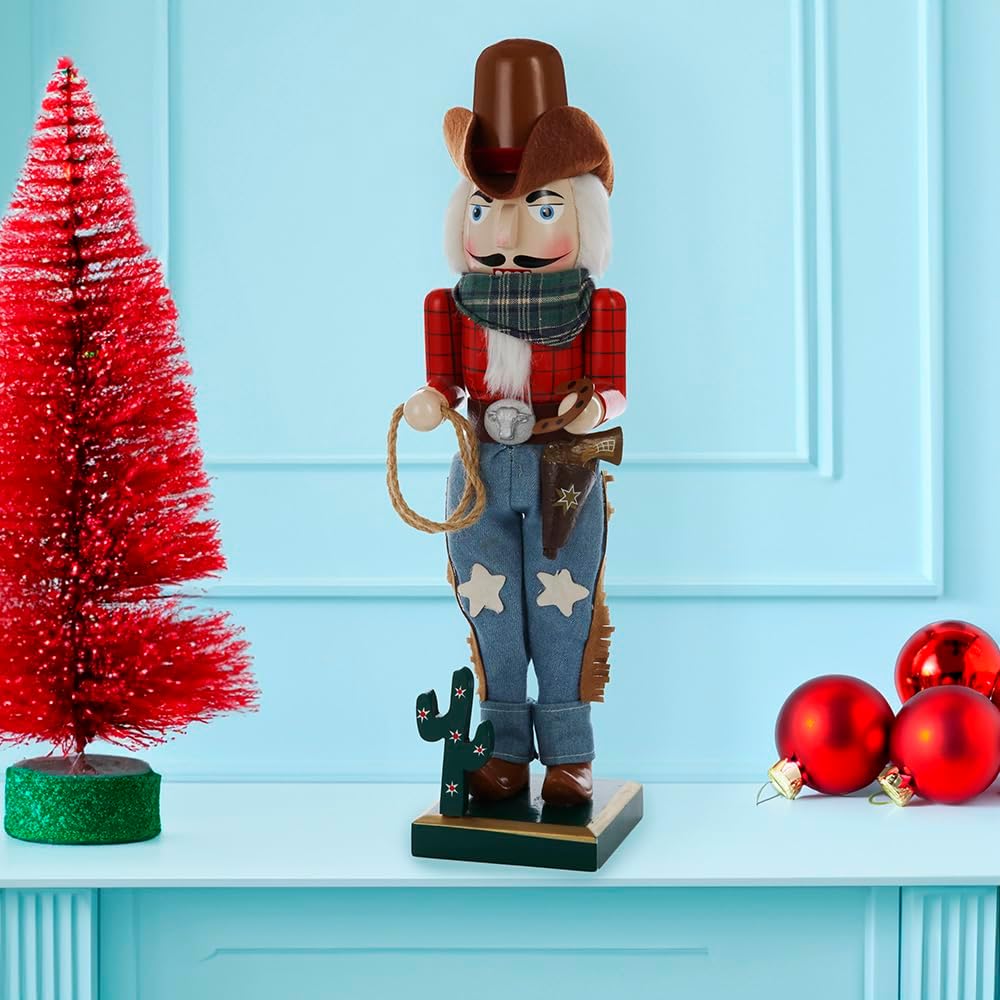kurt adler 15-inch wooden cowboy nutcracker shown in use