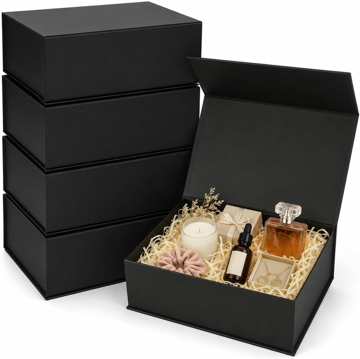 5 Pcs Black Magnetic Gift Box, Gift Box with Lids, 9.84 x 7.09 x 3.94 in Present Boxes Magnetic Boxes for Gifts Bridesmaid Proposal, Wedding, Birthday and Holiday Keepsakes