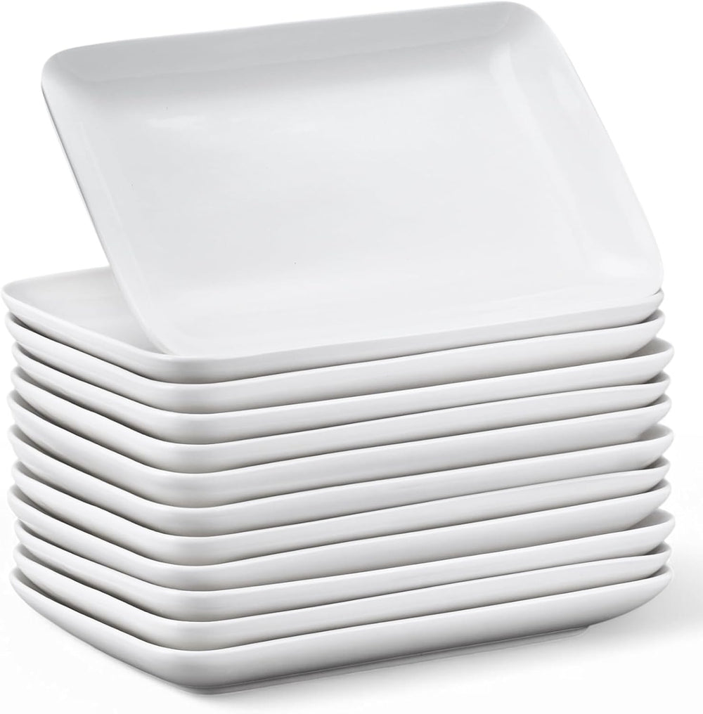 Irenare 12 Pcs 9 Inch Rectangular Salad Plates White Rectangular Porcelain De...