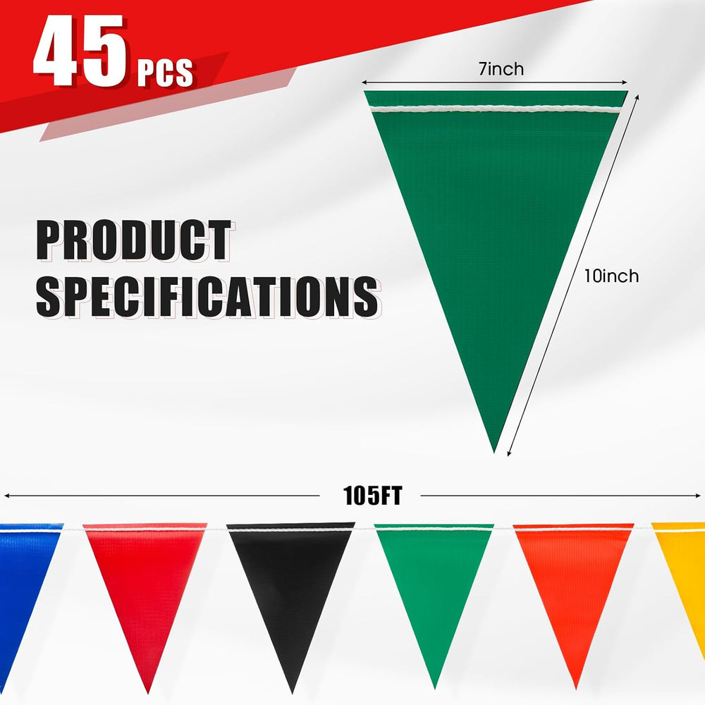Safety Warning Highly Visible Pennant Banner Flags(45pcs,105ft,Multicolor)