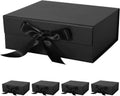 LFBOX Black Gift Box with Ribbon Magnetic Lids 10.2x9x3.74 in, Bridesmaid Groomsman Proposal Boxes, Wedding Graduation Storage Box 5 Pack