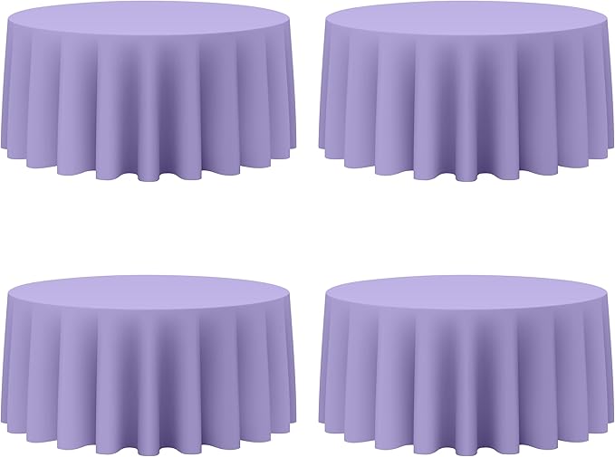 BRILLMAX 4 Pack Lavender Round Tablecloths 132 Inch - Circle Bulk Linen Polyester Fabric Washable Table Cloth Cover for Wedding Reception Banquet Birthday Party Buffet Restaurant