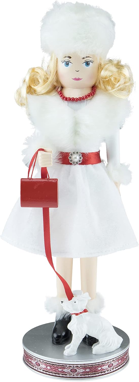 Clever Creations Red Female Shopper 14 Inch Traditional Wooden Nutcracker, Festive Christmas Décor for Shelves and Tables