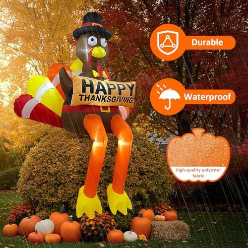 8FT LED Lighted Thanksgiving Fall Inflatables Turkey Outdoor Decorations