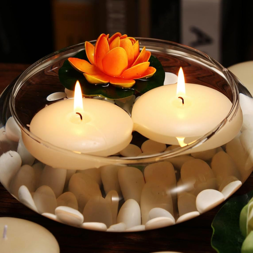 36 Pack Floating Candles, 3” Ivory Unscented Dripless Wax Burning Candles, fo...