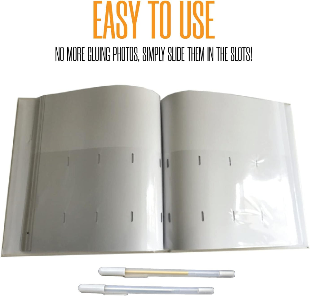 2x6 Photo Strip Album, White Cover White Pages, 2 Gel Pens
