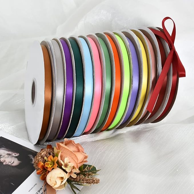 TONIFUL 3/8 in x 100yds Passion Pink Hot Pink Satin Ribbon Thin Solid Fabric Ribbons Roll for Gift Wrapping Invitation Floral Hair Craft Sewing Party Wedding Decoration Valentine's Day Bouquet
