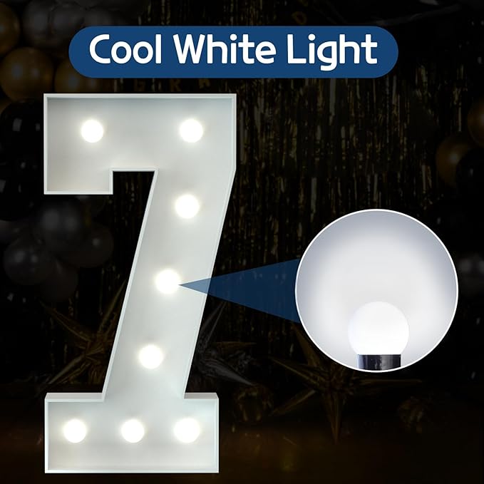 Marquee Numbers 3 Feet Tall Big Light Up Numbers 7th 17th 70th Happy Birthday Decorations Girl Boy White Anniversary Party Decor Large Cardboard Prop Backdrop Sign 7