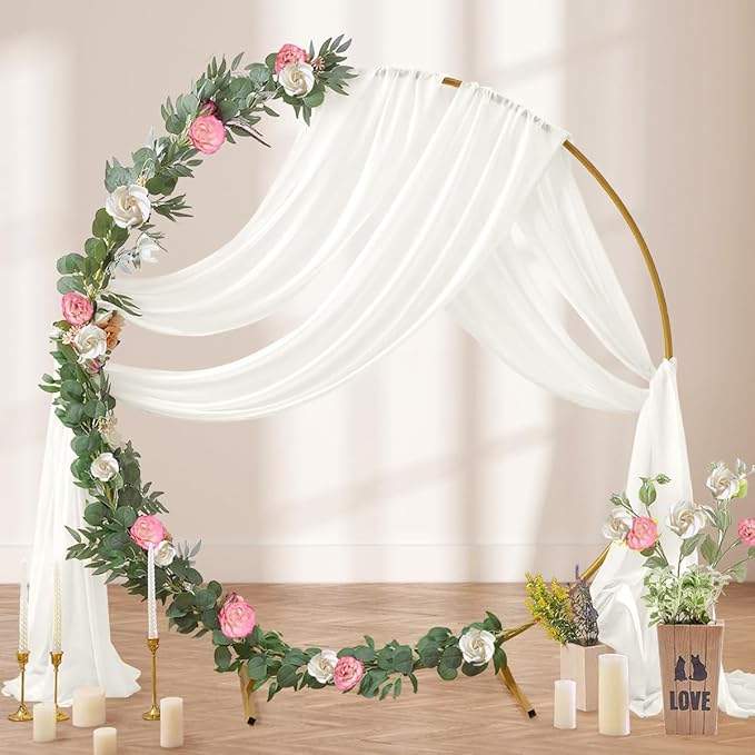 Ivory Wedding Arch Draping Fabric 4 Panels 29" x 20 FT White Drapes for Backdrop Sheer Curtains Wedding Drapes for Romantic Bridal Baby Shower Ceremony Birthday Party Fall Outdoor Events (4 Pack)