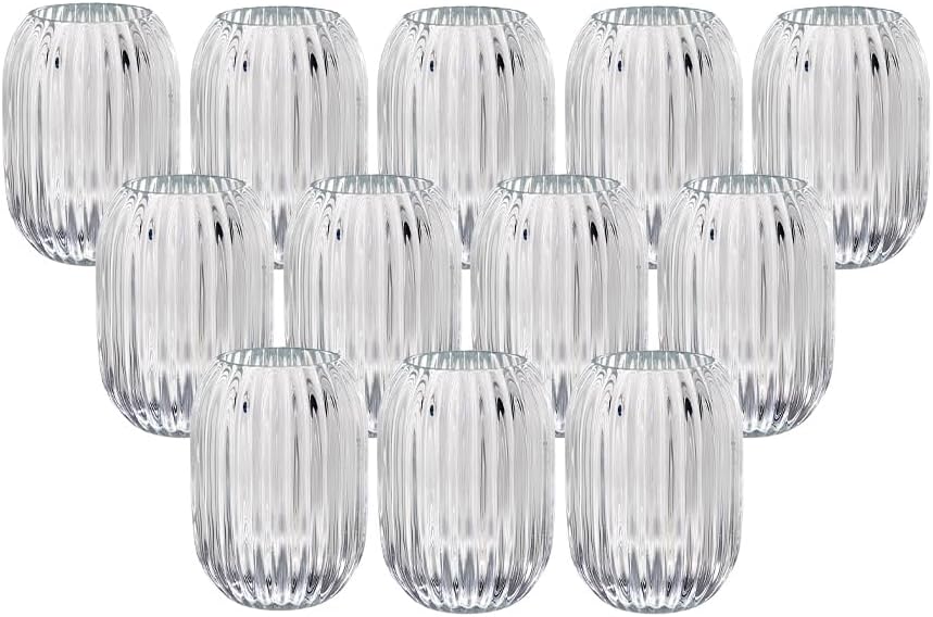 Serene Spaces Living Clear Optical Glass Votive Holder, Perfect for Weddings and Home Décor, Measures 5" Tall and 3.5" Diameter, Set of 12