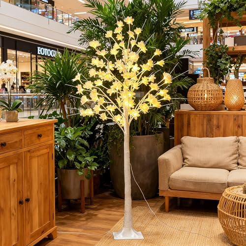 5FT White Flower Tree with Lights,Lighted Flower Tree for Holiday Decor