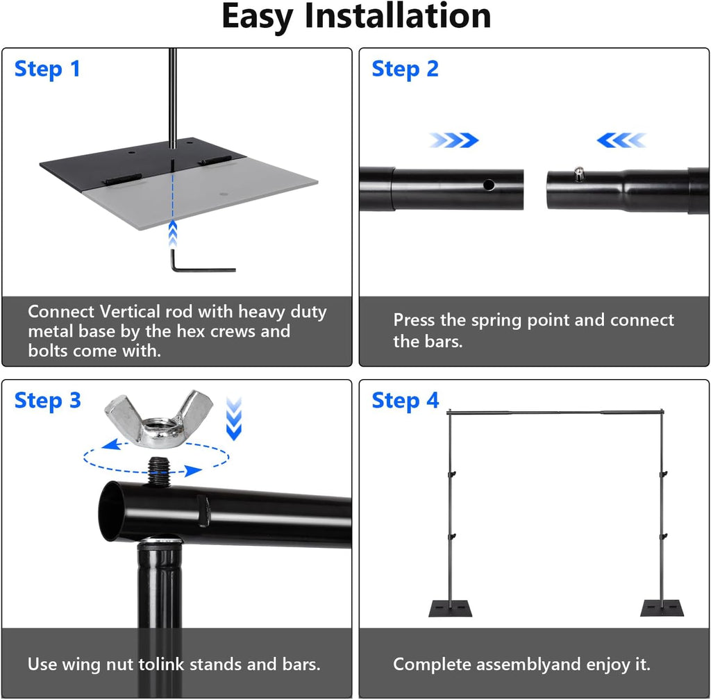 hyj-inc pipe and drape photography backdrop stand kit, package contents