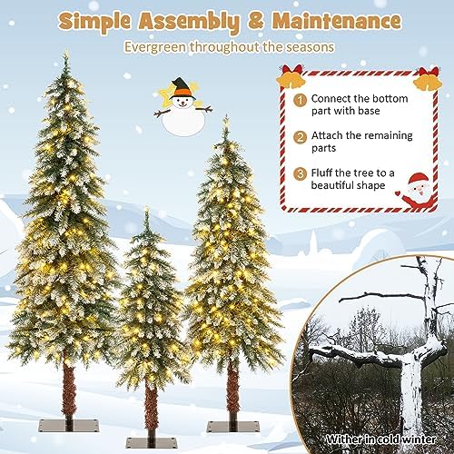HAPPYGRILL Set of 3 Artificial Christmas Tree, 3' 4' 5' Pre-lit Xmas Tree