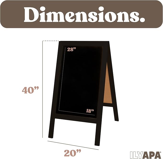 Ilyapa Wooden A-Frame Chalkboard Sign with Eraser, 40 x 20 Inch Magnetic Sidewalk Menu Board, Black Menu Display for Restaurant, Business, or Weddings