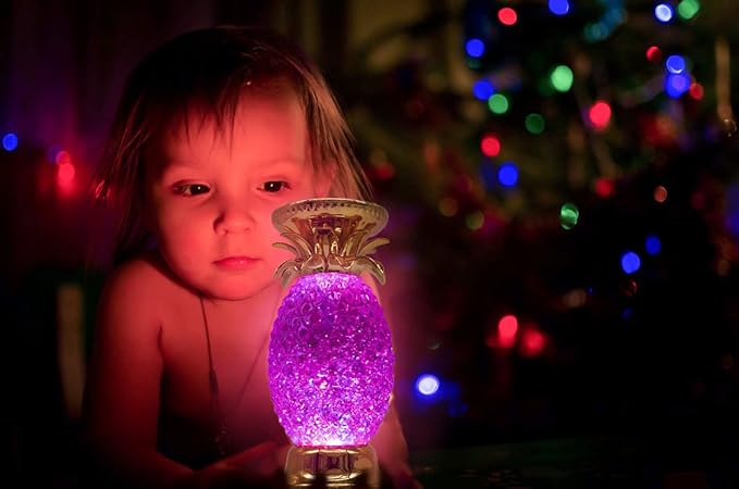 YAKii 9.5" Pineapple LED Color Changing Shine Lamp,Swirling Water Waves Lamp Kid Safe Battery/USB Cable Operated,Table Lamp Candle Holder Table Decoration Gold(Pack of 2)