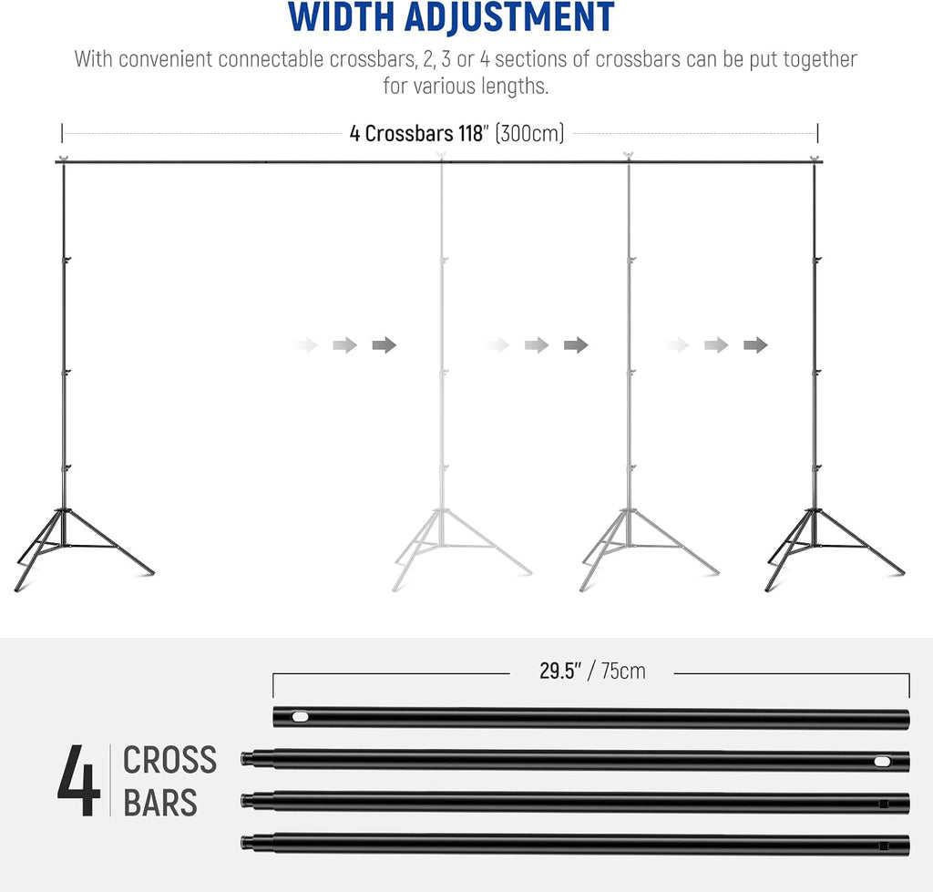 neewer 8.5x10ft adjustable backdrop stand kit, photography background, side view